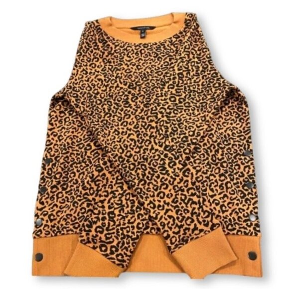Long Tall Sally Orange and Black Animal Print Sweatshirt Side Button Detail Sz S - Picture 2 of 7
